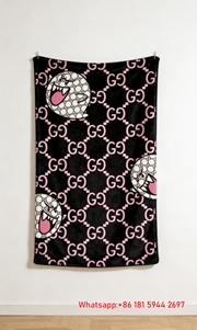 Pink GG Monogram Flannel Blanket with Monster Print – Wall Hanging Decor Gucci throw blanket IMG_2557